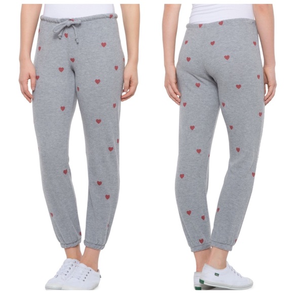 Chaser Pants - CHASER NWT Tiny Hearts Print Sweatpants Gray Red Size Medium